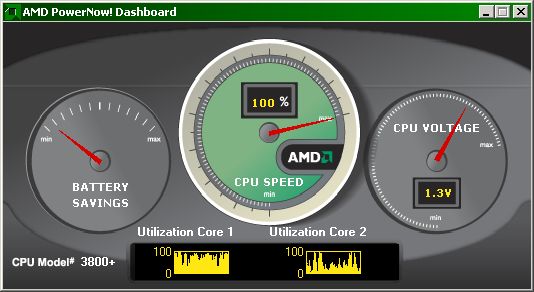 AMD Dashboard showing 1.3v and 100% speed