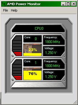 AMD Power Monitor showing 1.25V and 1800 MHz
