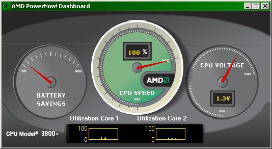 AMD Dashboard showing 1.3v and 100% speed