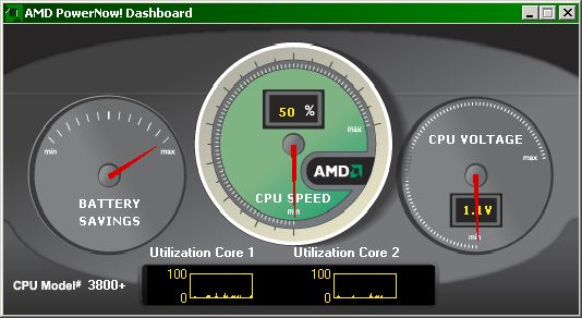 AMD Dashboard showing 1.1v and 50% speed
