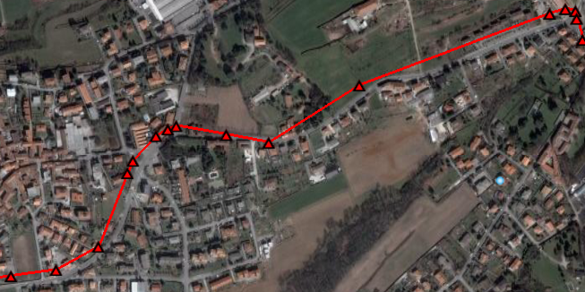 Google Earth image with gps tracking of car trip