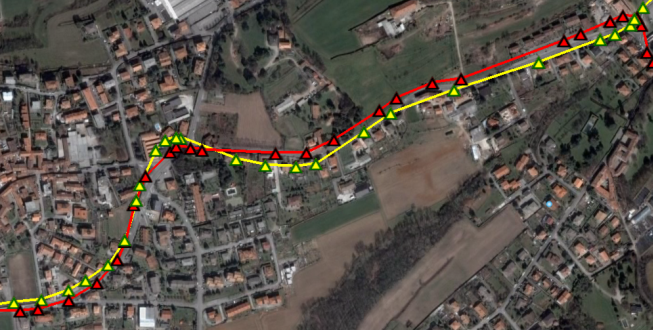Google Earth image with gps tracking of car trip