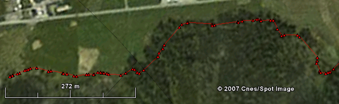 Google Earth image with gps tracking of walking path