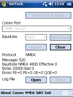 SirfTech Comm settings