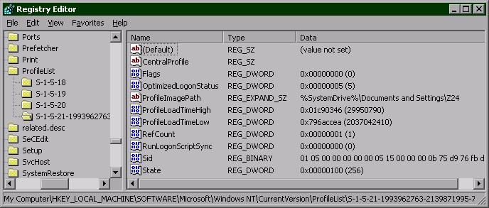 Registry editor with SID keys (62k)